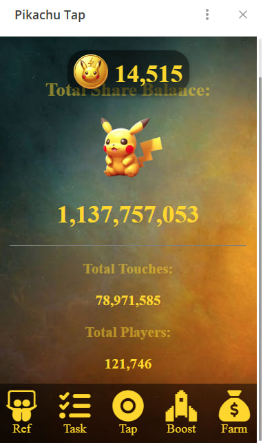 Our Pikachu Coin Tap Game has officially reached 121,000 players